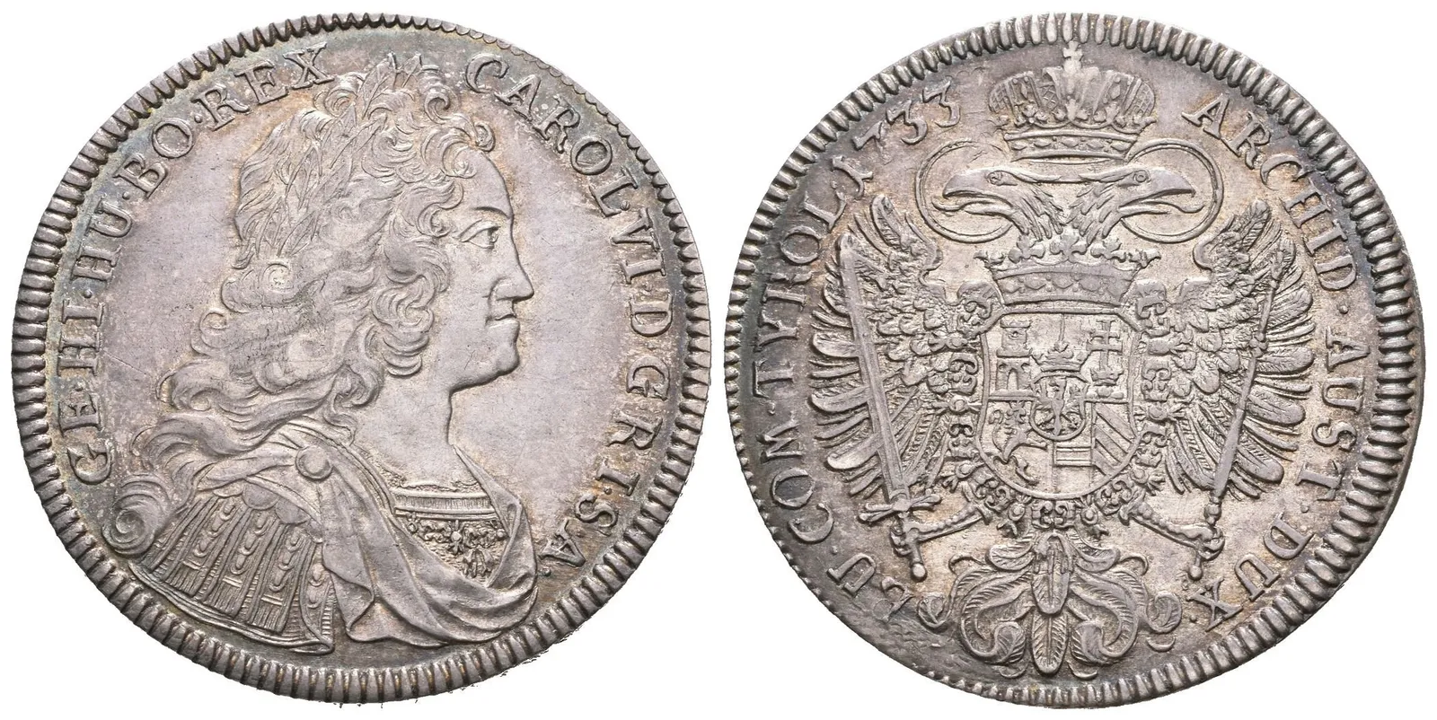 1/2 Tolar 1733, Hall, KM.690.2, krásná zachovalost, — 1