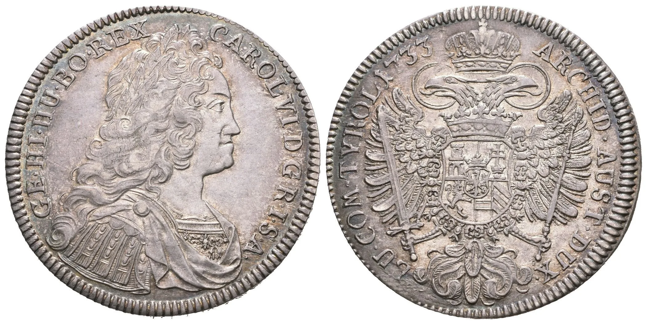 1/2 Tolar 1733, Hall, KM.690.2, krásná zachovalost, — 1