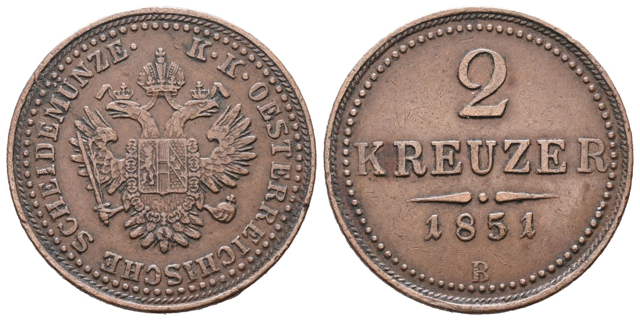 2 Krejcar 1851 B