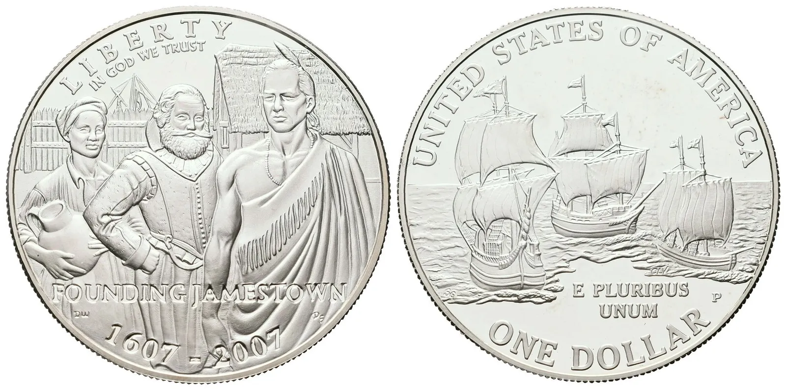 USA, 1 Dollar 2007 - Založení Jamestownu, PROOF