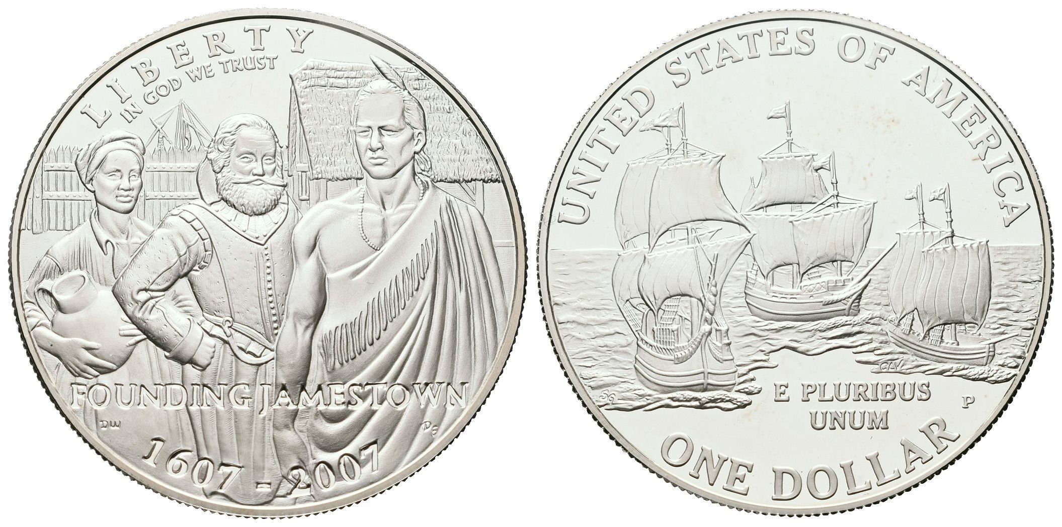 USA, 1 Dollar 2007 - Založení Jamestownu, PROOF