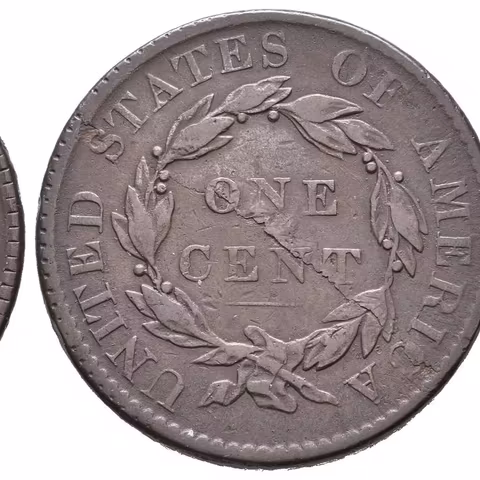 1 Cent 1819, KM.45.1, tmavá patina, rysky, vada střížku na Rv.