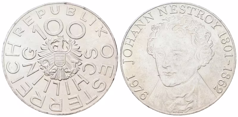 Rakousko, 100 Schilling 1976 - Nestroy