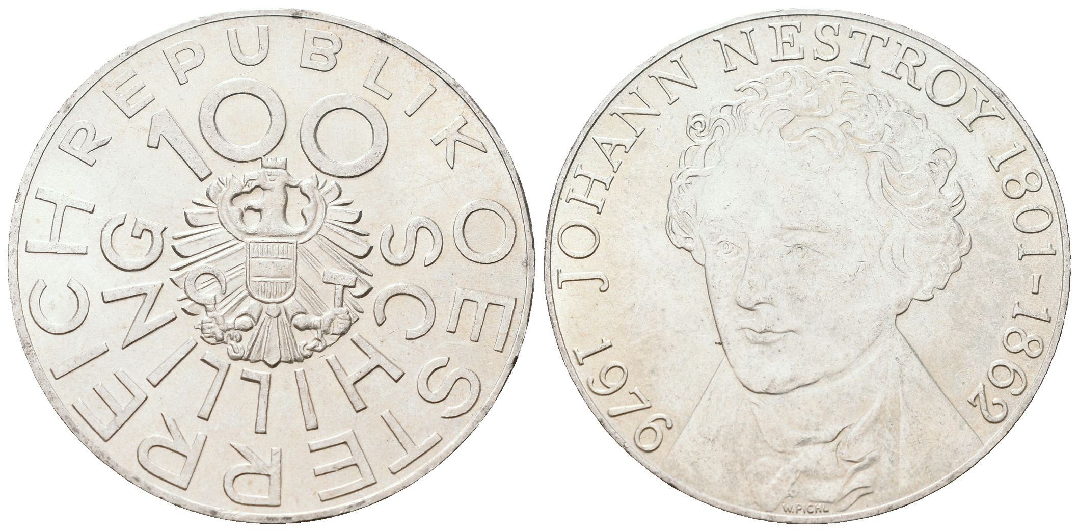 Rakousko, 100 Schilling 1976 - Nestroy