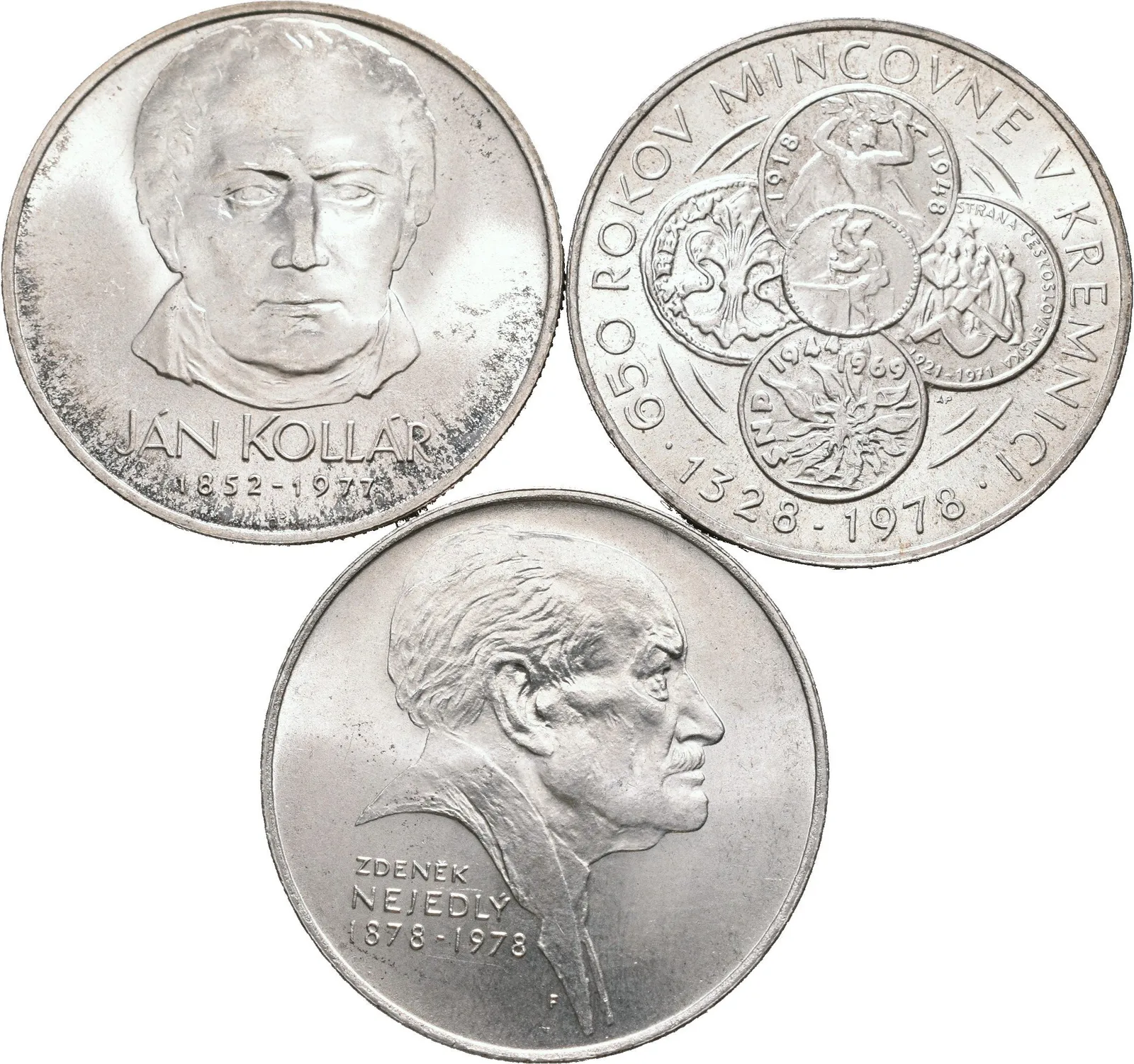 Soubor mincí 50 Kčs 1977 - Ján Kollár, 1978 - Kremnica, Nejedlý, patina, lesk_ — 1