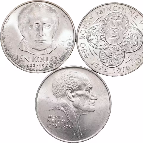 Soubor mincí 50 Kčs 1977 - Ján Kollár, 1978 - Kremnica, Nejedlý, patina, lesk_