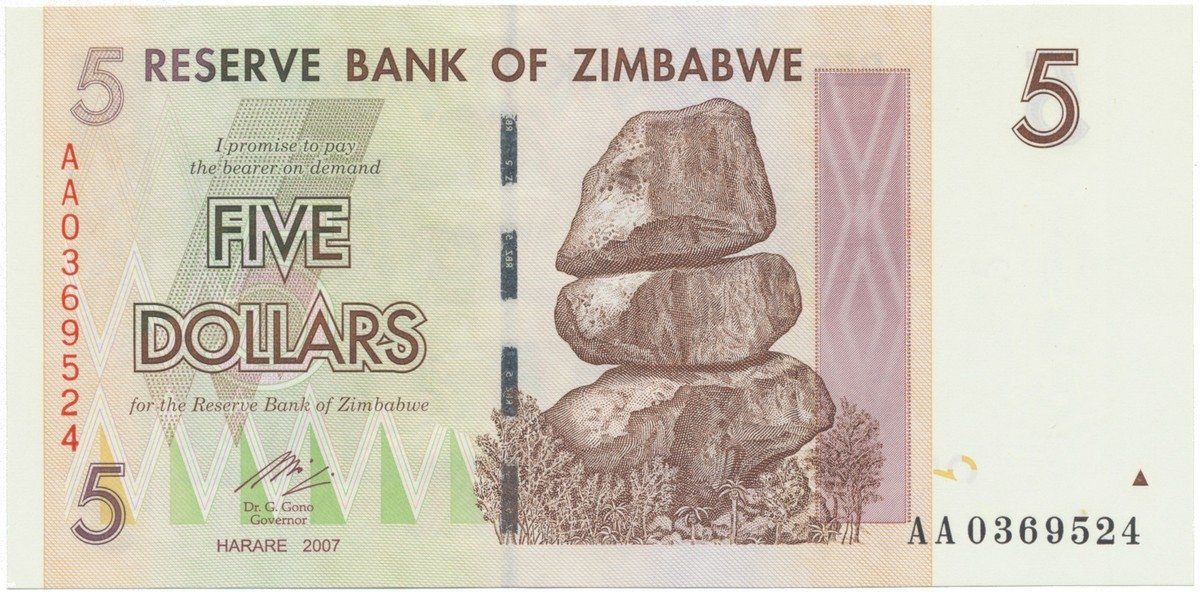 Zimbabwe, 5 Dollars 2007, P.66