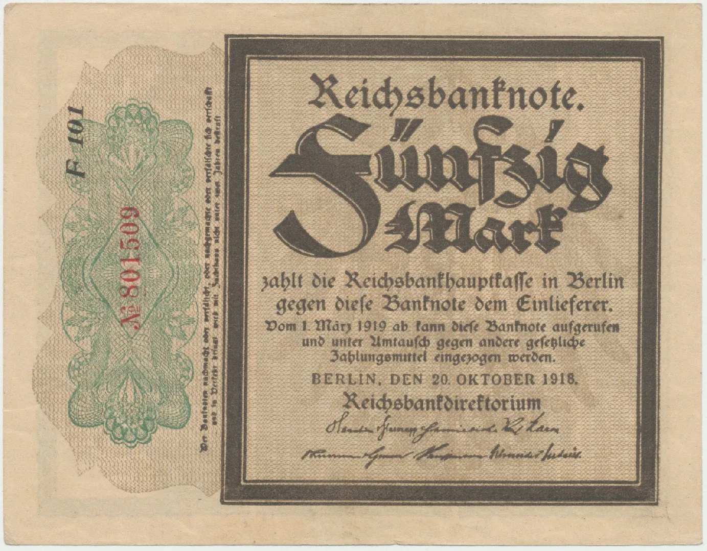 Německo, 50 Mark 1918, "TRAUERSCHEIN", Ro.56c