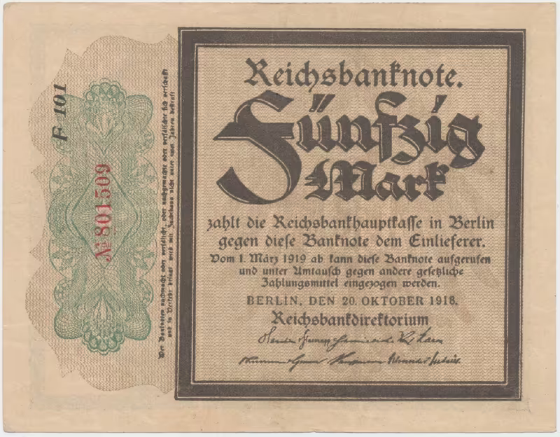 Německo, 50 Mark 1918, "TRAUERSCHEIN", Ro.56c