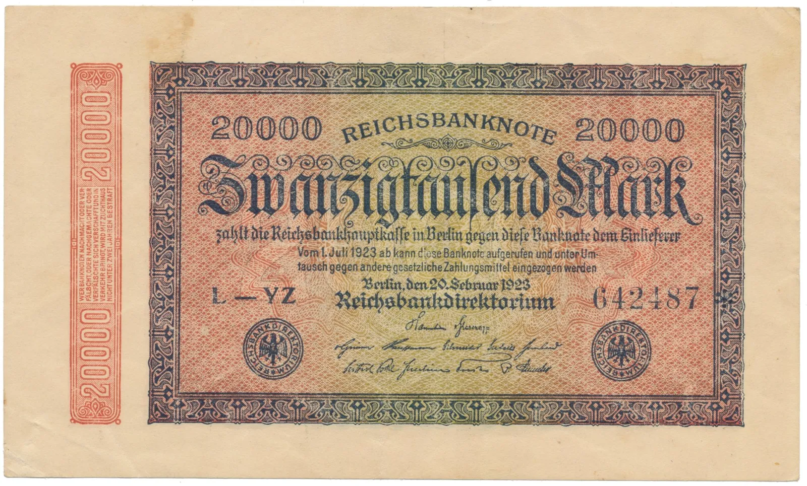 Německo, 20000 Mark 1923, Ro.84e