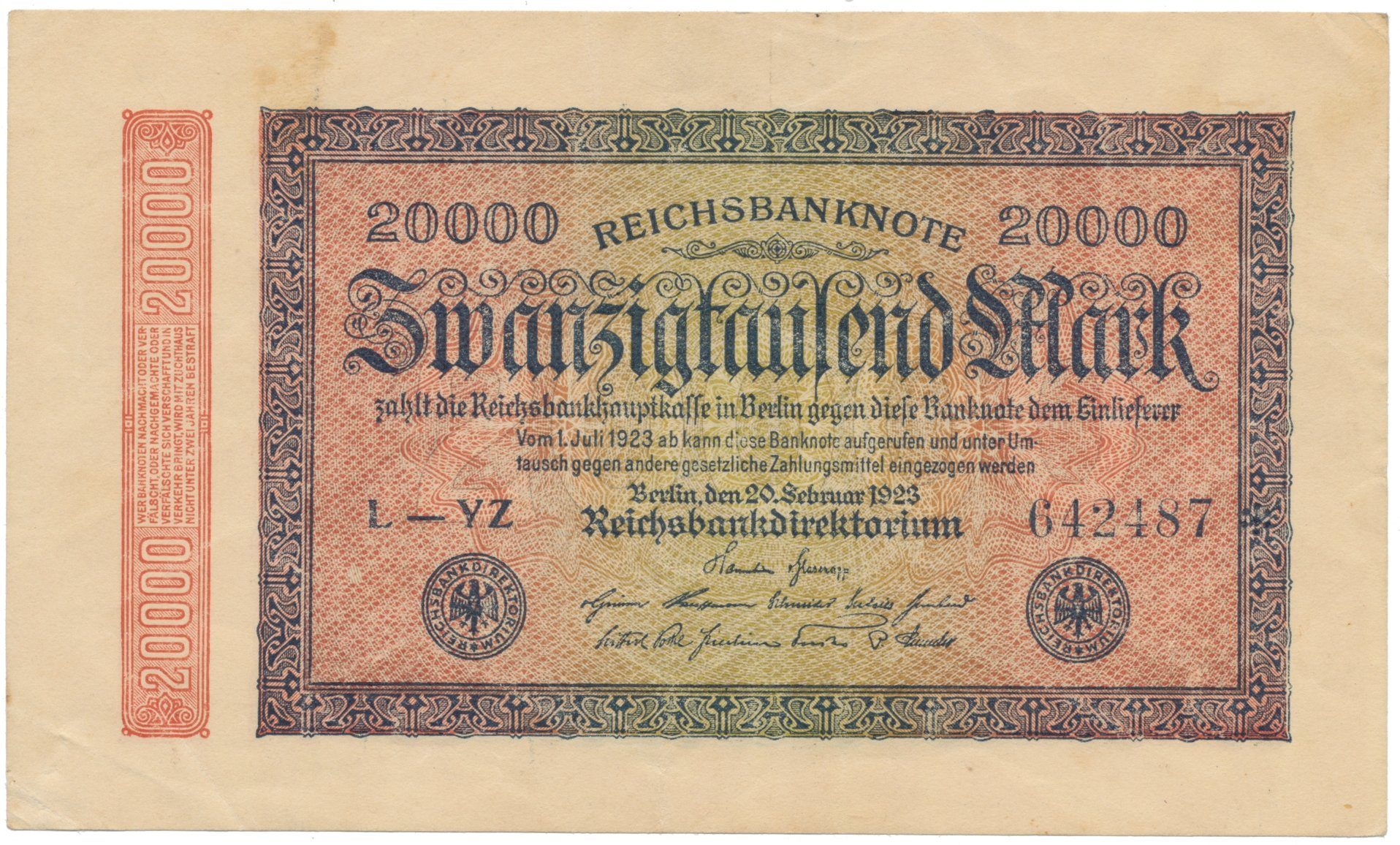 Německo, 20000 Mark 1923, Ro.84e