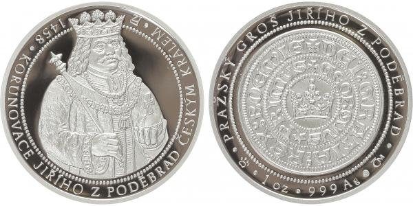 AR Medaile b.l. - 550 let od korunovace Jiřího z Poděbrad českým králem, PROOF