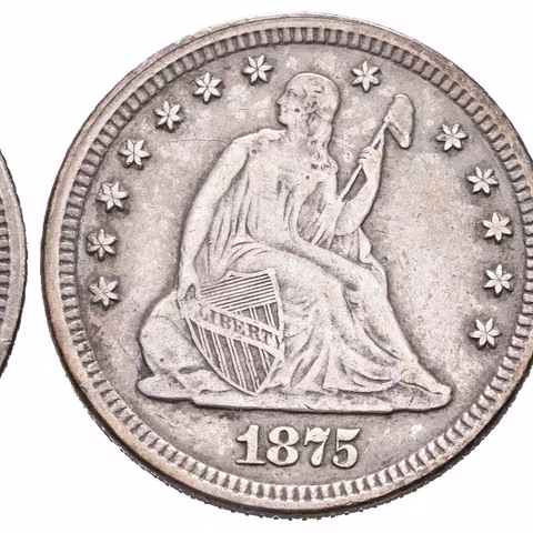1/4 Dollar 1875, KM.A98, patina, rysky jinak pěkná zachovalost