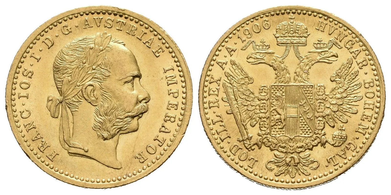 Dukát 1906, krásná zachovalost, ražební lesk, drobné rysky a hranky — 1