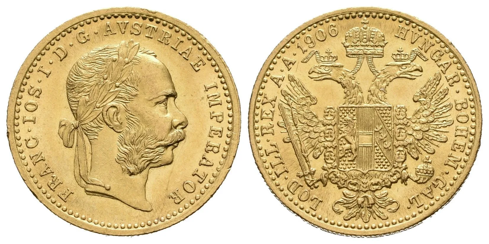 Dukát 1906, krásná zachovalost, ražební lesk, drobné rysky a hranky — 1