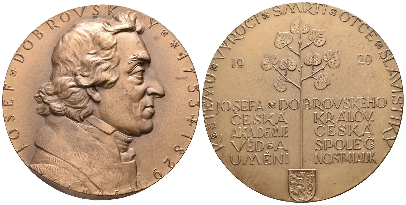AE Medaile 1929 - Josef Dobrovský, filolog a historik, k 100. výročí úmrtí. Poprsí zprava, — 1