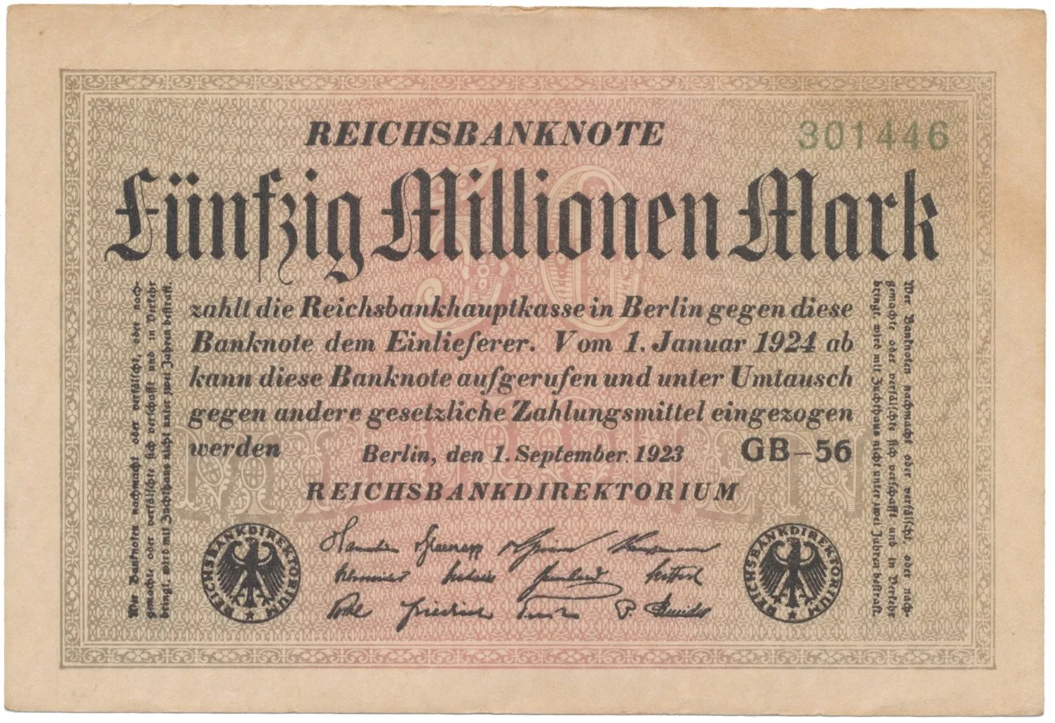 Německo, 50 Millionen Mark 1923, Ro.108ja