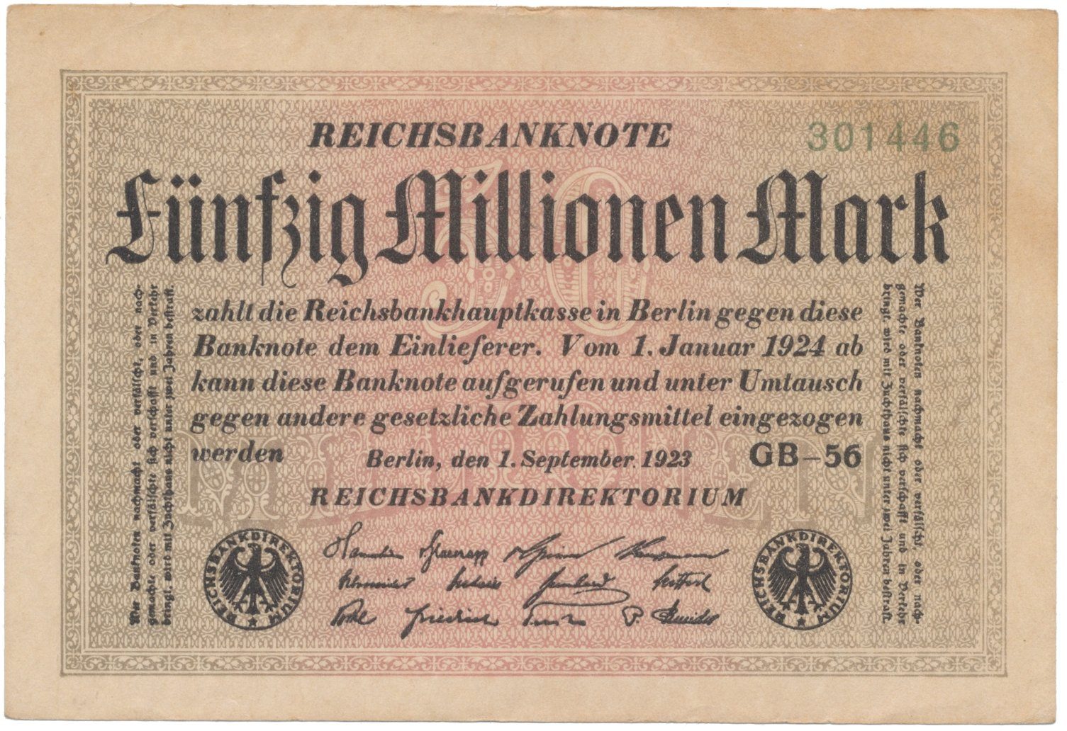 Německo, 50 Millionen Mark 1923, Ro.108ja