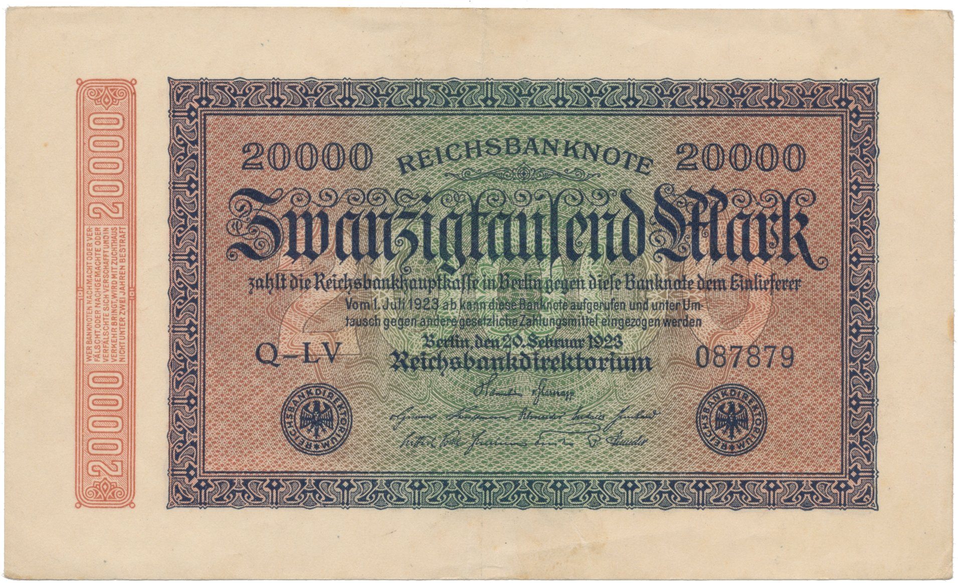 Německo, 20000 Mark 1923, Ro.84b
