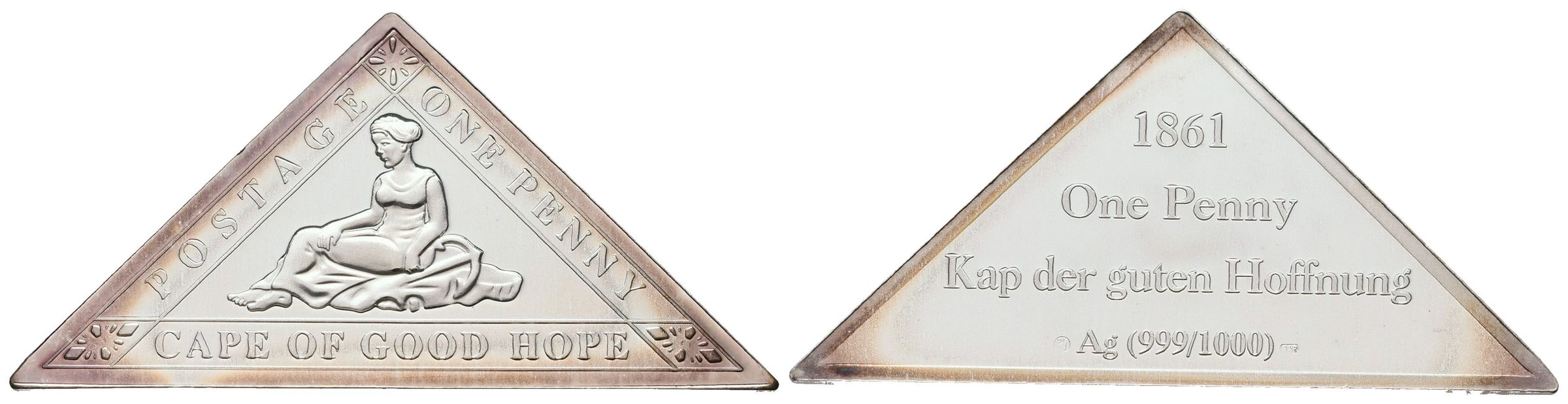 Stříbrná známka -Cape of good hope - One penny - 1861 - Ag 6 g 999/1000