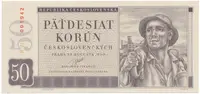 50 Koruna 1950, II. vydání, perforace 3 m.d. v obloučku, Hej.88aS2