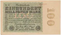 Německo, 100 Millionen Mark 1923, Hakensterne, Ro.106l