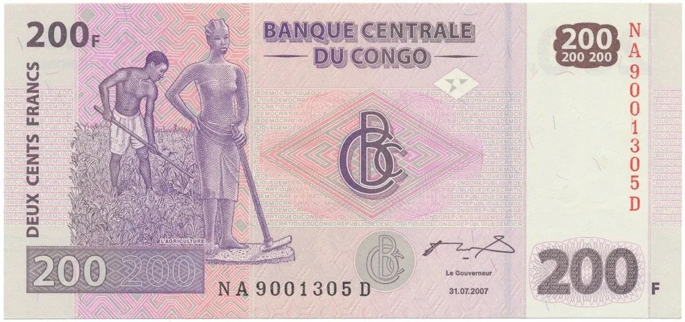 Kongo Dem. Republika, 200 Francs 2007, tisk G&D, P.100