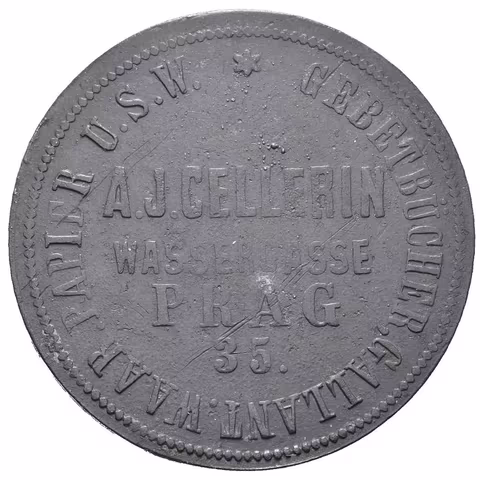 Praha - A.J. Cellerin, Vodičková ulice, reklamní žeton. Zn 31 mm