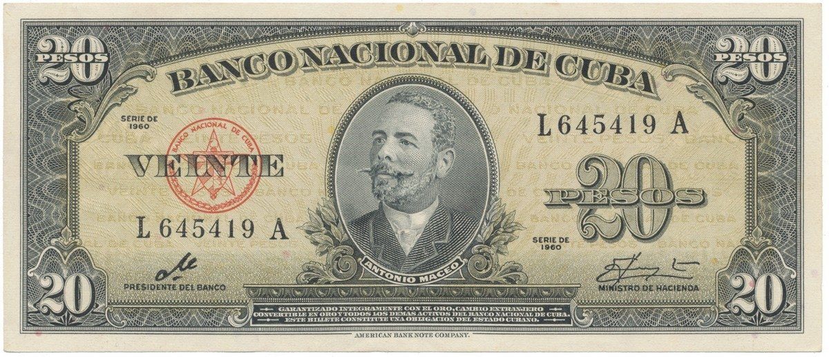 Kuba, 20 Pesos 1960, podpis „Che", P.80c