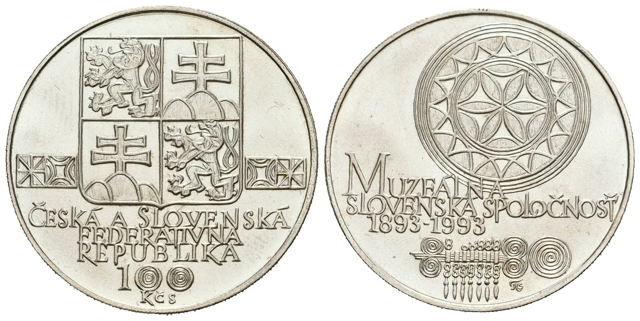 100 Kčs 1993 - Slovenská muzeální společnost, lesk, patina — 1