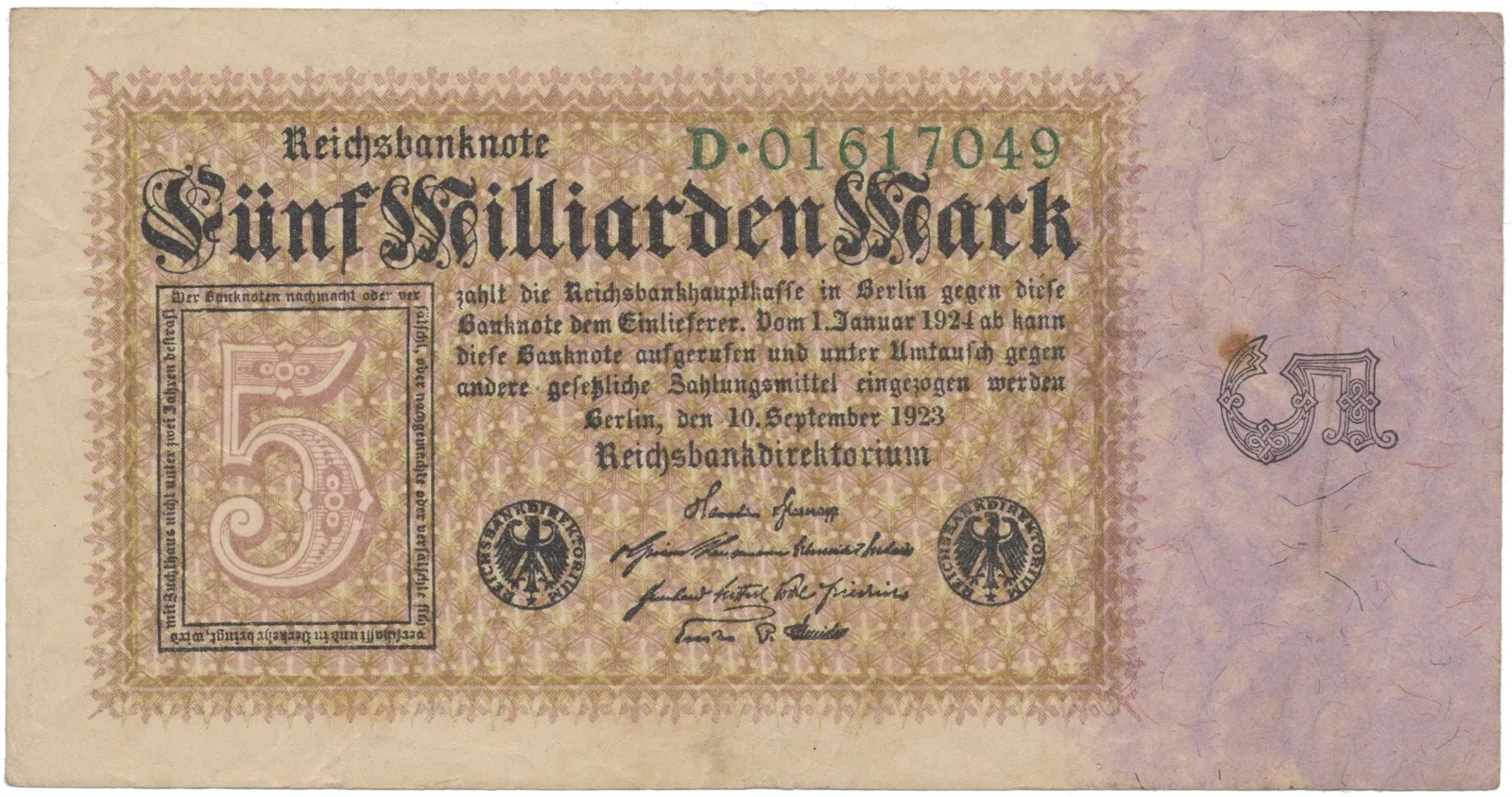 Německo, 5 Milliarden Mark 1923, Ro.112a