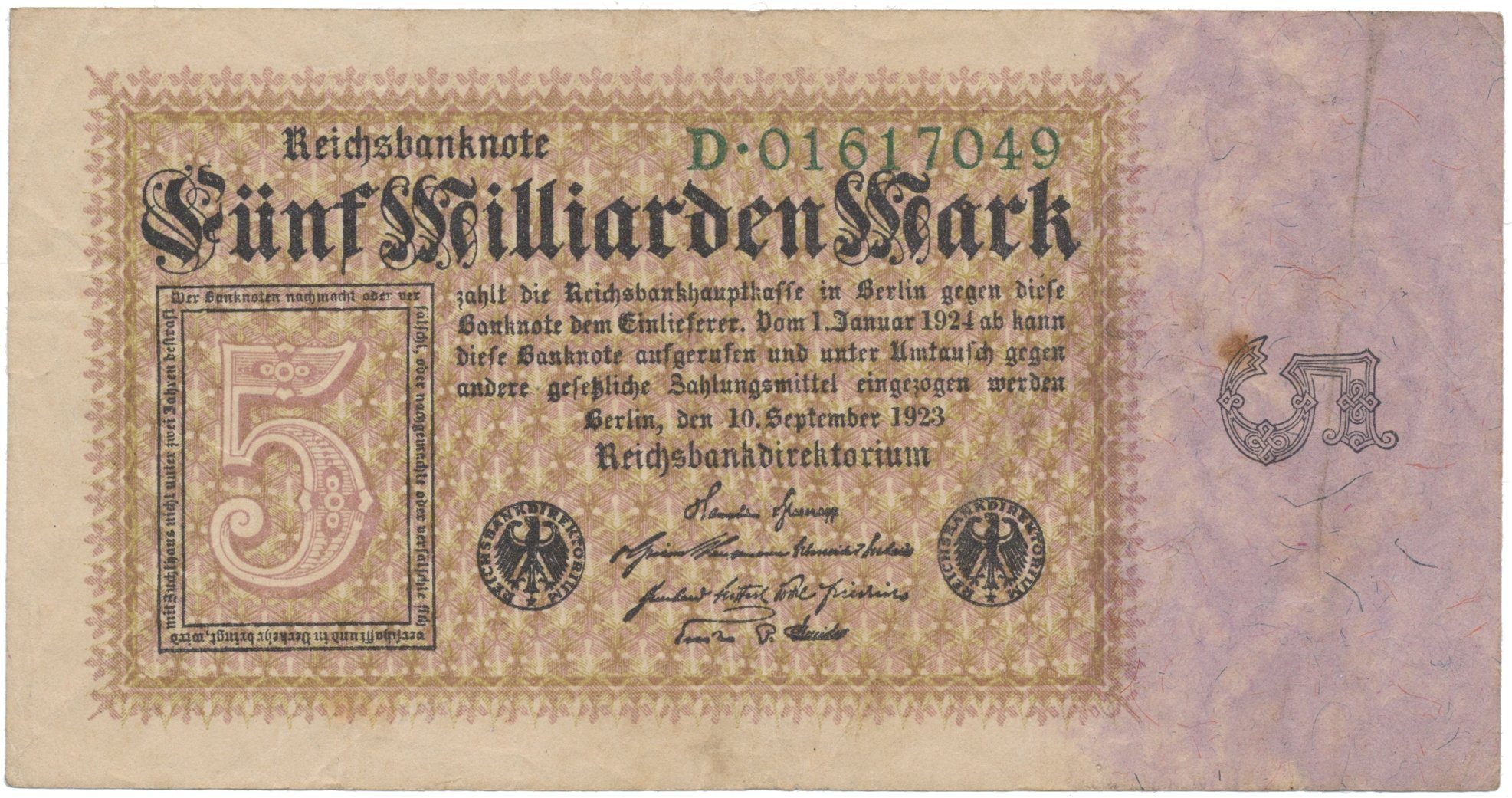 Německo, 5 Milliarden Mark 1923, Ro.112a