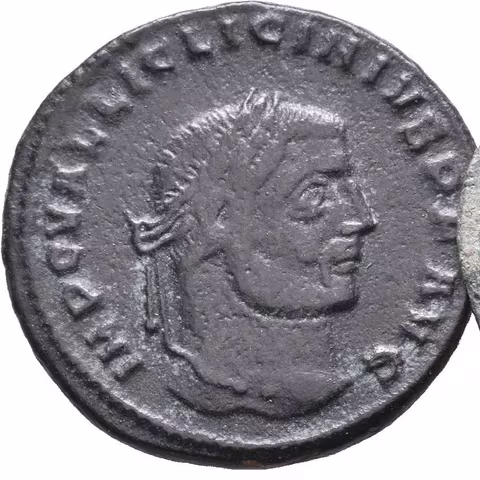 Follis, Thessalonica, 312, Rv: IOVI CONSERVATORI, stojící Jupiter zleva