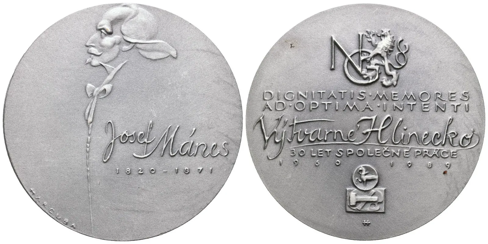 AE Medaile 1989 - Josef Mánes, NG. Postříbřený bronz 69 mm, etue — 1