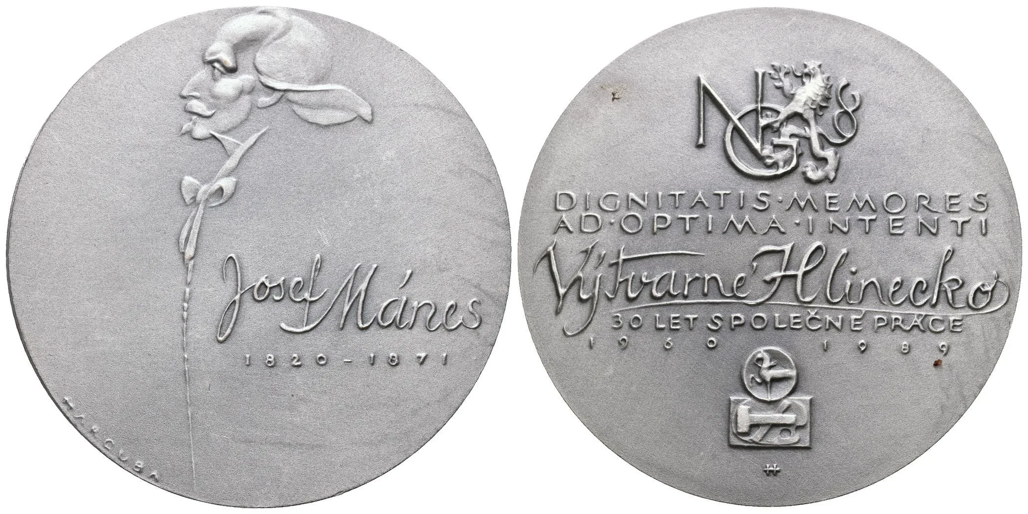 AE Medaile 1989 - Josef Mánes, NG. Postříbřený bronz 69 mm, etue — 1