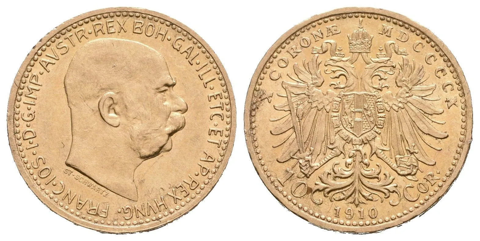 10 Koruna 1910, pěkná zachovalost, zbytky lesku, patina, drobné rysky — 1