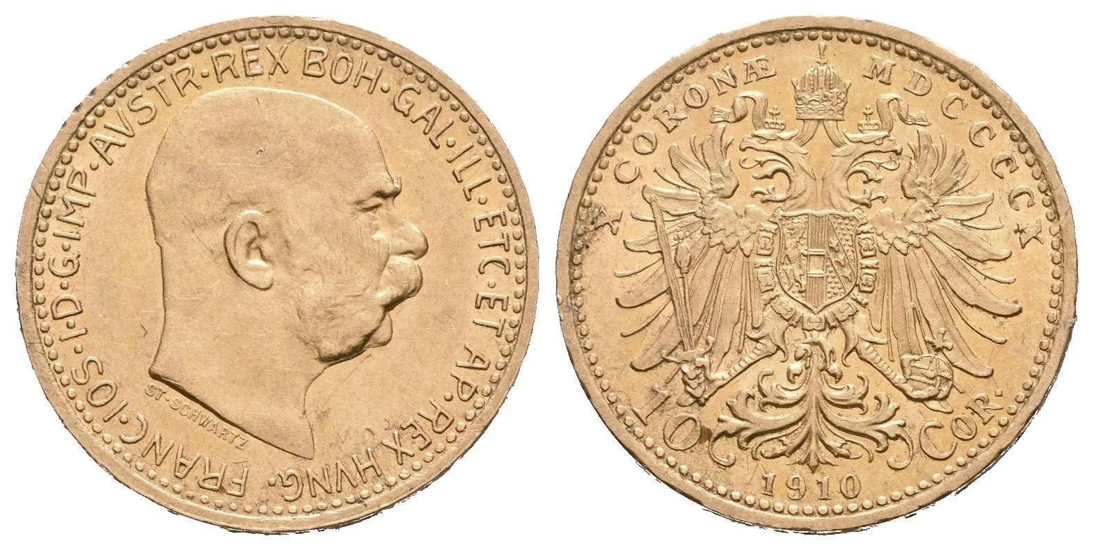 10 Koruna 1910, pěkná zachovalost, zbytky lesku, patina, drobné rysky — 1