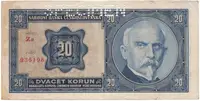 Československo, 20 Koruna 1926, tisk TB NBČS, perf. 1x SPECIMEN z rubu, Hej.21c2.S2