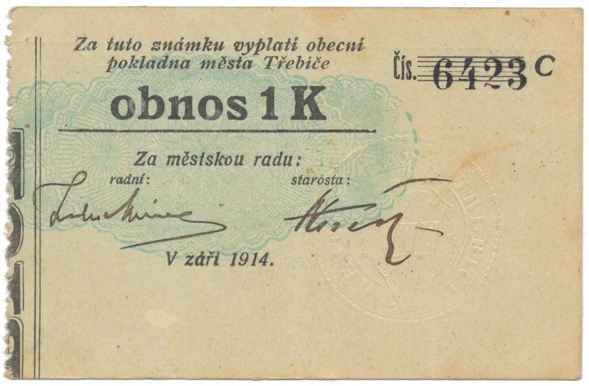 Třebíč - město, 1 K září 1914, silnější K, HH.223.5.10a1