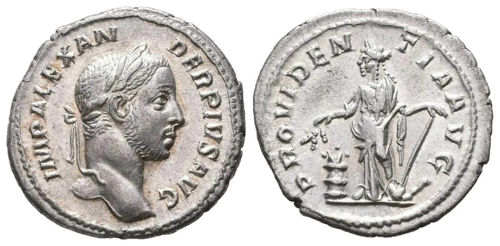Denár, 222 - 228, Rv: PROVIDENTIA AVG, stojící Providentia zleva drží hůlku — 1