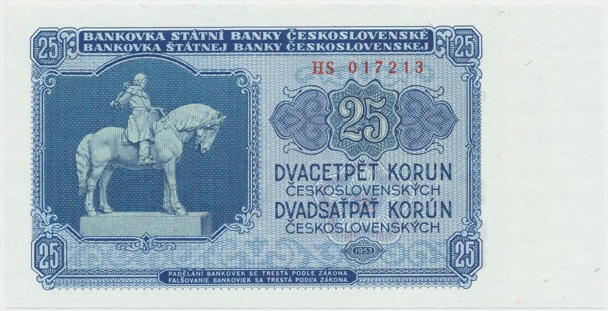 Československo, 25 Koruna 1953, tisk Praha, série HS, Hej.93b