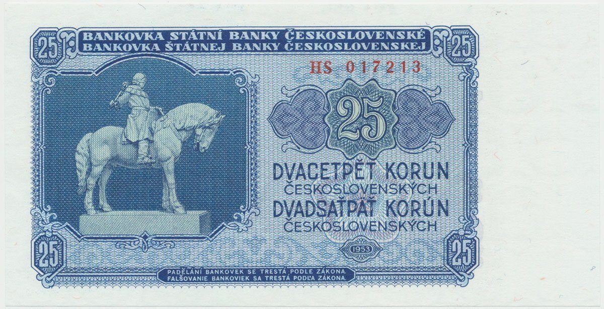 Československo, 25 Koruna 1953, tisk Praha, série HS, Hej.93b