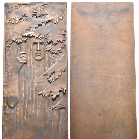 AE Plaketa b.l. (1905?) - Duch lesa.  Jednostranný Br 100 x 42 mm, patina