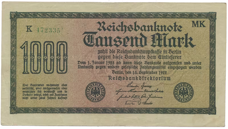 Německo, 1000 Mark 1922, vod. Vielecke, 6-místné číslo, Ro.75f