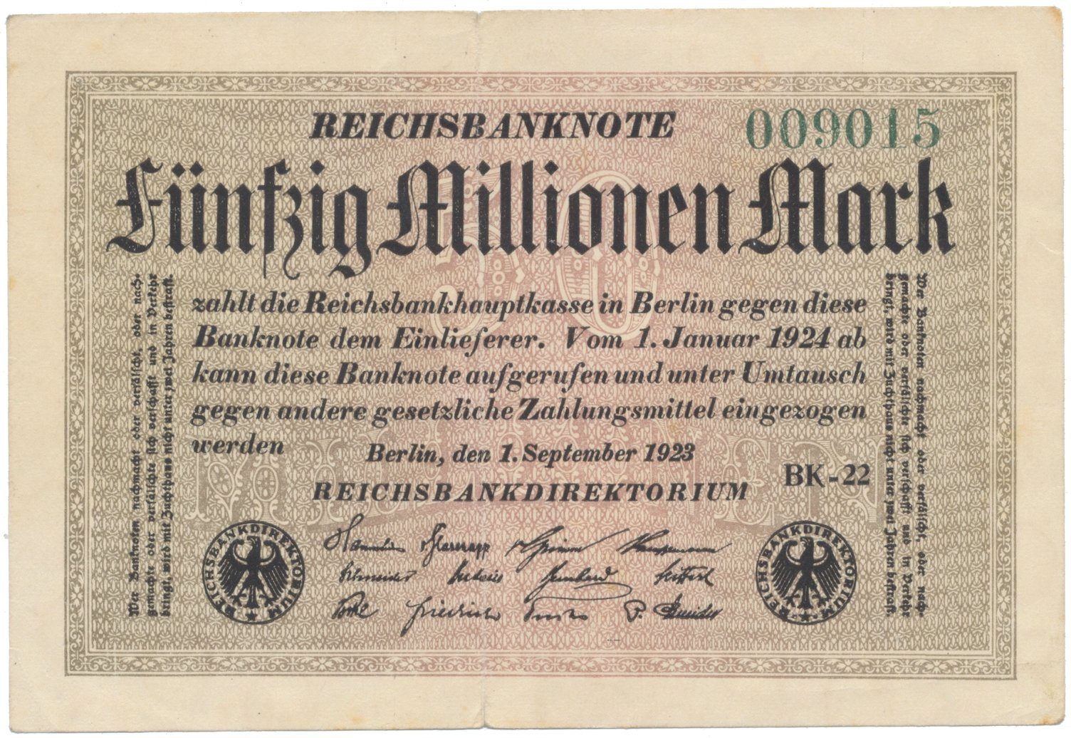 Německo, 50 Millionen Mark 1923, Ro.108h