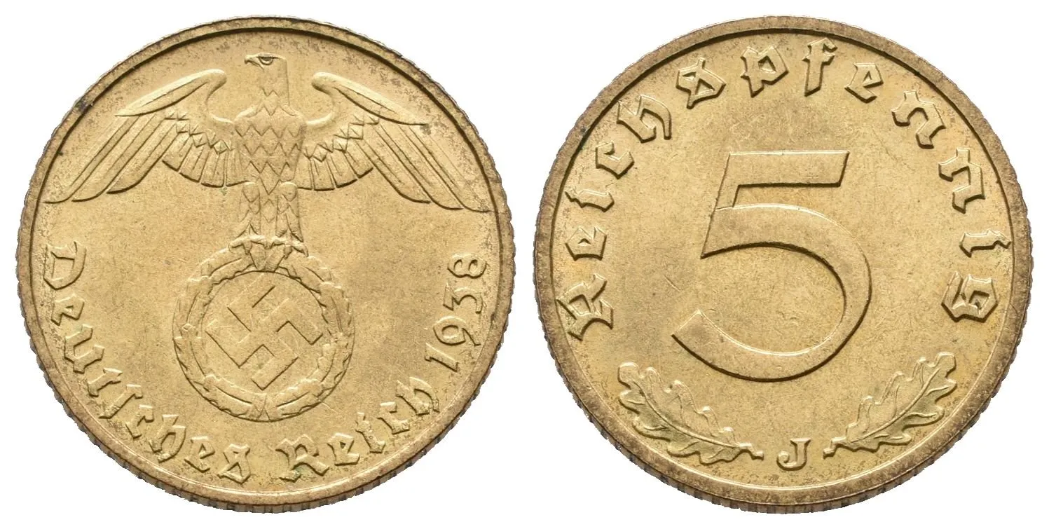 III. říše, 5 Pfennig 1938 J