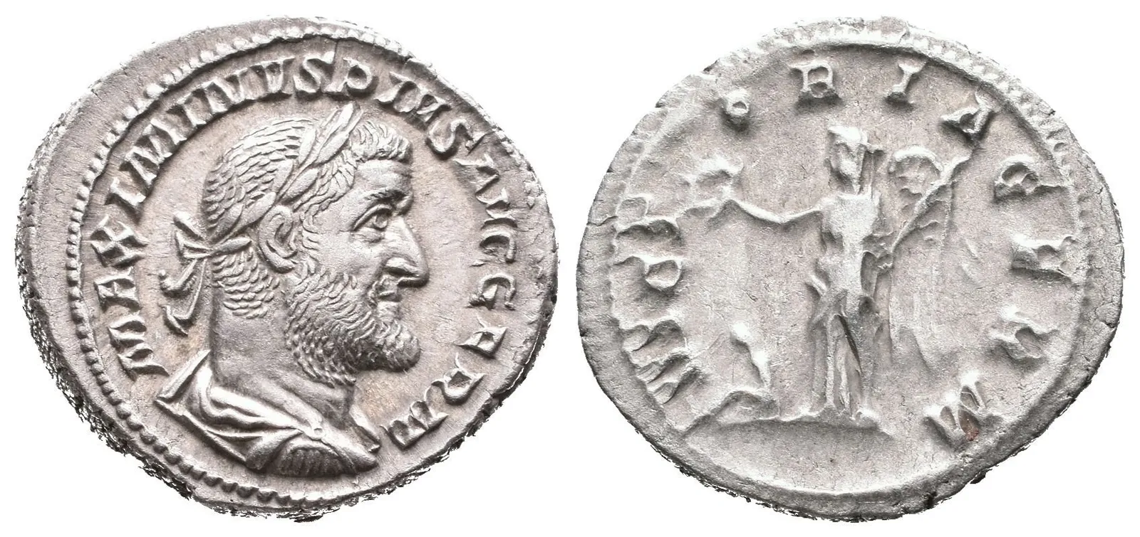 Denár, 235 - 236, Rv: VICTORIA GERM, stojící Victoria zleva, drží věnec a ratolest, — 1