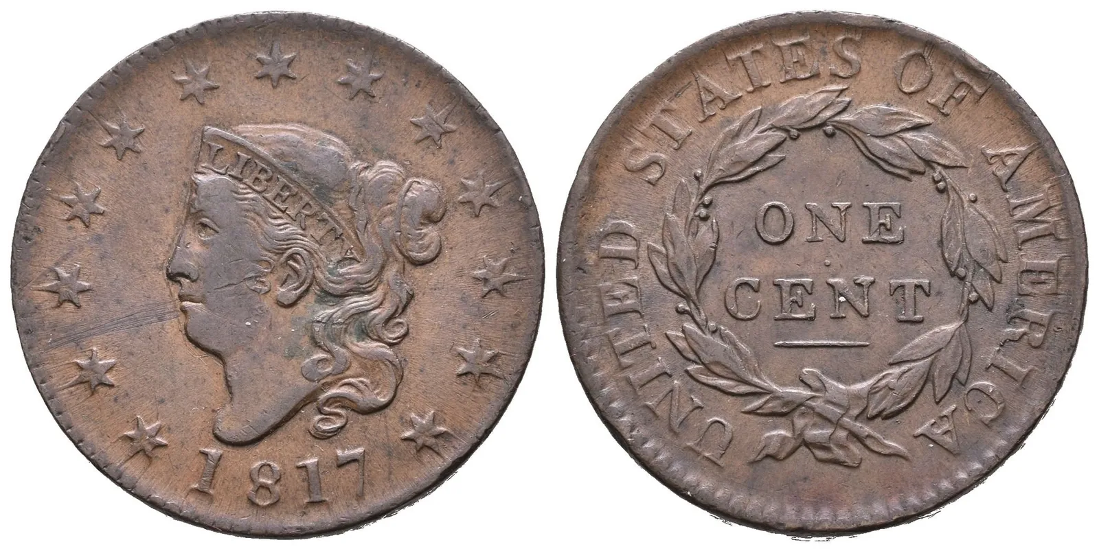 1 Cent 1817, KM.45.1, pěkná zachovalost a patina, rysky a drobné hranky — 1