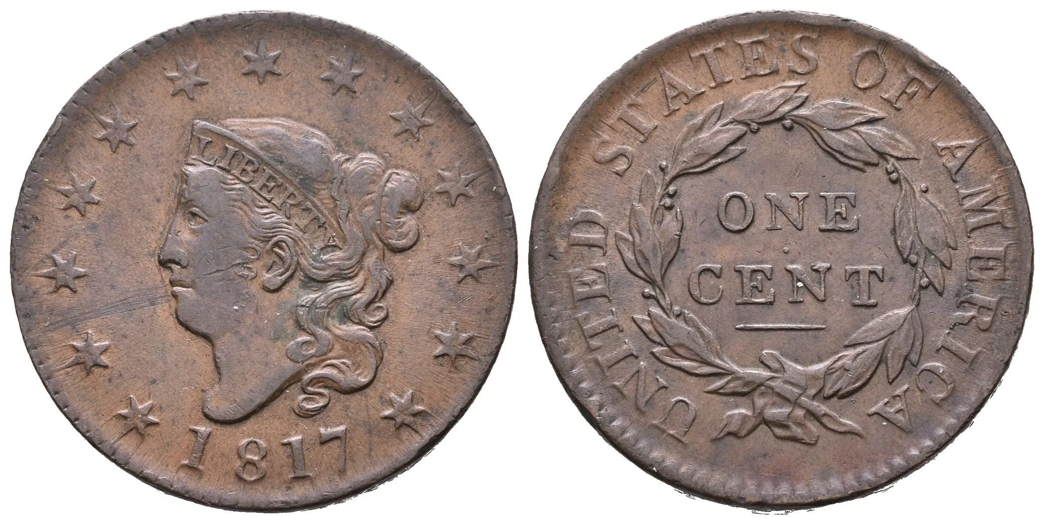 1 Cent 1817, KM.45.1, pěkná zachovalost a patina, rysky a drobné hranky — 1