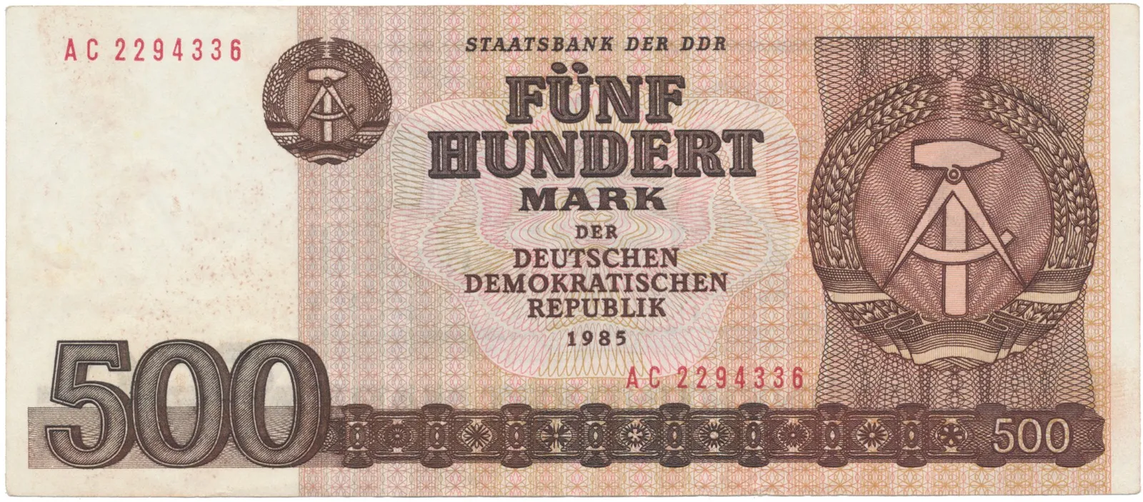 Německo - NDR, 500 DM 1985, Ros.365a